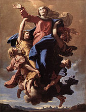 WNIEBOWZIĘCIE, POUSSIN,, Nicolas (1594, Les Andelys - 1665, Rzym), 1650, olejny na płótnie, 57x40 cm, Musée du Louvre, Paryż; źródło: www.wga.hu