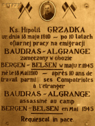GRZĄDKA Hippolytus - Commemorative plaque, St Anthony of Padua church, Algrange, source: www.respol71.com, own collection; CLICK TO ZOOM AND DISPLAY INFO