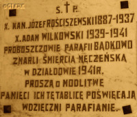 ROŚCISZEWSKI Joseph - Commemorative plaque, parish church, Bądkowo Kościelne, source: forum.tradytor.pl, own collection; CLICK TO ZOOM AND DISPLAY INFO