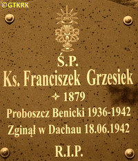 GRZESIEK Francis - Commemorative plaque, parish cemetery, Benice, source: krotoszyn.naszemiasto.pl, own collection; CLICK TO ZOOM AND DISPLAY INFO