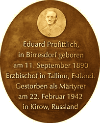 PROFITTLICH Edward Bogumil - Commemorative plaque, St Hubert chapel, Birresdorf, source: www.kk-grafschaft.de, own collection; CLICK TO ZOOM AND DISPLAY INFO