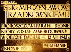 RZADKOWSKI Mieczyslav - Commemorative plaque, Immaculate Heart of Jesus church, Błonie, source: panaszonik.blogspot.com, own collection; CLICK TO ZOOM AND DISPLAY INFO