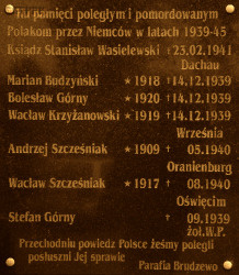 WASIELEWSKI Stanislav - Commemorative plaque, parish church, Brudzewo, source: www.wtg-gniazdo.org, own collection; CLICK TO ZOOM AND DISPLAY INFO