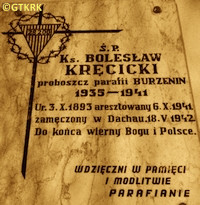 KRĘCICKI Boleslav - Commemorative plaque, St Adalbert Bishop and Martyr church, Burzenin, source: panaszonik.blogspot.com, own collection; CLICK TO ZOOM AND DISPLAY INFO