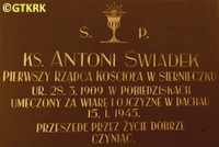 ŚWIADEK Anthony - Commemorative plaque, St George parish church, Bydgoszcz-Siernieczek, source: parafiaswstanislawa.pl, own collection; CLICK TO ZOOM AND DISPLAY INFO