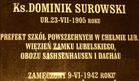 SUROWSKI Dominic - Commemorative plague, Victims of Nazi and Stalinist Repressions Mausoleum, bell tower, Birth of the Virgin Mary basilica, Chełm Lubelski, source: wonder175.blogspot.com, own collection; CLICK TO ZOOM AND DISPLAY INFO