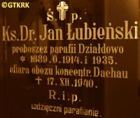 ŁUBIEŃSKI John - Commemorative plaque, St Adalbert parish church, Działdowo, source: edukacja.ipn.gov.pl, own collection; CLICK TO ZOOM AND DISPLAY INFO