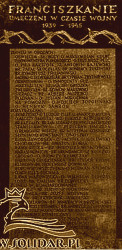 MARCHIEWICZ Francis (Fr Michael) - Commemorative plaque, Franciscans' church, Cracow, 5 Franciszkańska str., source: www.sowiniec.com.pl, own collection; CLICK TO ZOOM AND DISPLAY INFO