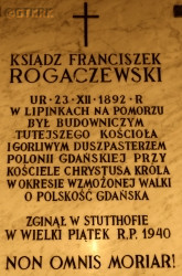 ROGACZEWSKI Francis - Commemorative plaque, Christ the King church, Gdańsk, source: commons.wikimedia.org, own collection; CLICK TO ZOOM AND DISPLAY INFO