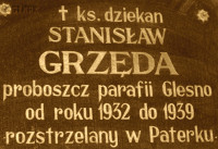 GRZĘDA Stanislav - Commemorative plaque, parish church, Glesno, source: www.wtg-gniazdo.org, own collection; CLICK TO ZOOM AND DISPLAY INFO