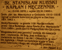 KUBSKI Stanislav - Commemorative plaque, St Lawrence church, Gniezno, source: www.wtg-gniazdo.org, own collection; CLICK TO ZOOM AND DISPLAY INFO