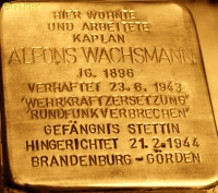 WACHSMANN Alphonse Mary - Commemorative stone, pavement in front of Holy Cross church, Görlitz, Germany, source: www.bistum-goerlitz.de, own collection; CLICK TO ZOOM AND DISPLAY INFO