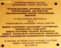 KACZYŃSKI Apollinaris - Commemorative plaque, St Martin's parish church, Gostynin, source: www.facebook.com, own collection; CLICK TO ZOOM AND DISPLAY INFO