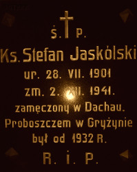 JASKÓLSKI Steven - Commemorative plaque, parisch church, Gryżyna; source: thanks to parish priest father Marian Plewa, own collection; CLICK TO ZOOM AND DISPLAY INFO