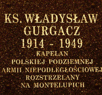 GURGACZ Vladislav - Commemorative plaque, Cracow, Władysława Gurgacza str., source: podziemiezbrojne.blox.pl, own collection; CLICK TO ZOOM AND DISPLAY INFO