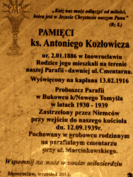 KOZŁOWICZ Anthony Bernard - Commemorative plaque, Annunciation of the Blessed Virgin Mary church, Inowrocław, source: www.zwiastowanie.pl, own collection; CLICK TO ZOOM AND DISPLAY INFO