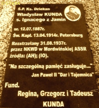 KUNDA Władysław - Cenotaf, cmentarz parafii pw. św. Mateusza, Jaminy, źródło: www.radzima.org, zasoby własne; KLIKNIJ by POWIĘKSZYĆ i WYŚWIETLIĆ INFO