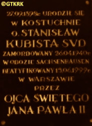 KUBISTA Stanislav - Commemorative plaque, Holy Trinity church, Katowice-Kostuchna, source: pl.wikipedia.org, own collection; CLICK TO ZOOM AND DISPLAY INFO