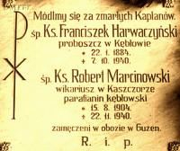 HARWACZYŃSKI Francis - Commemorative plaque, St Batholomew the Apostle parish church, Kębłowo, source: www.keblowo.pl, own collection; CLICK TO ZOOM AND DISPLAY INFO