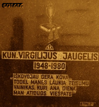 JAUGELIS Wergiliusz - Commemorative (grave>) plaque, bell tower, Eucharistic Salvation church, Kybartai, Lithuania, source: angelorum.lt, own collection; CLICK TO ZOOM AND DISPLAY INFO
