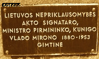 MIRONAS Władysław - Tablica pamiątkowa, pomnik, Kłodziszki, Litwa, źródło: www.15min.lt, zasoby własne; KLIKNIJ by POWIĘKSZYĆ i WYŚWIETLIĆ INFO