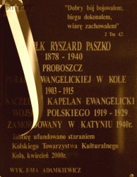 PASZKO Ryszard - Tabliczka pamiątkowa, zbór filialny, Koło, źródło: www.luteranie.konin.pl, zasoby własne; KLIKNIJ by POWIĘKSZYĆ i WYŚWIETLIĆ INFO
