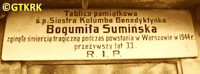 SUMIŃSKA Bogumila (Sr Mary Colomba of the Holiest Heart of Jesus) - Commemorative plaque, parish cemetery, Krotoszyn, source: krotoszyn36.grobonet.com, own collection; CLICK TO ZOOM AND DISPLAY INFO