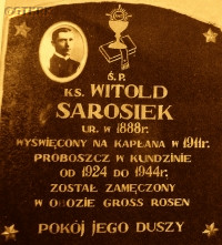 SAROSIEK Witold - Commemorative plague, Birth of the Blessed Virgin Mary parish church, Kundzin; source: Fr Thaddeus Krahel, „Vilnius archdiocese clergy martyrology 1939—1945”, Białystok, 2017, own collection; CLICK TO ZOOM AND DISPLAY INFO