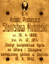 KUBIŃSKI Stanislav - Commemorative plaque, parish church, Kwieciszewo, source: www.kwieciszewo.com, own collection; CLICK TO ZOOM AND DISPLAY INFO