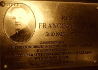 ZYSK Francis - Commemorative plaque, Brith of the Blessed Virgin Mary parish church, Łękawa, source: dorzeczewisly.pl, own collection; CLICK TO ZOOM AND DISPLAY INFO