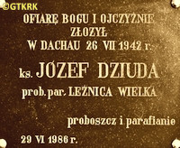 DZIUDA Joseph - Commemorative plaque, St James the Apostle parish church, Leźnica Wielka, source: lodz-andrzejow.pl, own collection; CLICK TO ZOOM AND DISPLAY INFO
