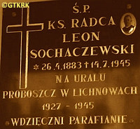 SOCHACZEWSKI Leo - Commemorative plaque, St Hedwig of Silesia parish church, Lichnowy, source: www.youtube.com, own collection; CLICK TO ZOOM AND DISPLAY INFO