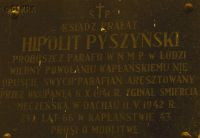 PYSZYŃSKI Hippolytus - Commemorative plaque, Assumption of the Blessed Virgin Mary church, Łódź, source: mariacka-lodz.com.pl, own collection; CLICK TO ZOOM AND DISPLAY INFO