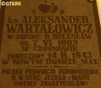 WARTAŁOWICZ Alexander (Fr Boleslav) - Commemorative plaque, porch, St Nicholas the Bishop parish church, Łomna, source: www.forttrzecipomiechowek.org, own collection; CLICK TO ZOOM AND DISPLAY INFO
