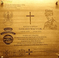 WACULIK Gerard (Fr Fabian) - Commemorative plaque, Bl Peter George Frassati garrison church, Lubliniec, source: www.facebook.com, own collection; CLICK TO ZOOM AND DISPLAY INFO