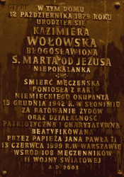WOŁOWSKA Casimira (Sr Mary Martha of Jesus) - Commemorative plaque, Krakowskie Przedmieście str., Lublin, source: www.miejscapamiecinarodowej.pl, own collection; CLICK TO ZOOM AND DISPLAY INFO