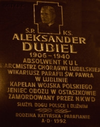 DUBIEL Alexander - Commemorative plaque, Conversion of St Paul church, Lublin, source: bilgoraj.com.pl, own collection; CLICK TO ZOOM AND DISPLAY INFO