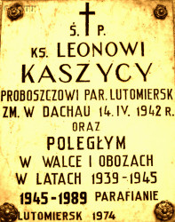 KASZUBSKI Leo Constantine - Commemorative plaque, Our Lady of Mount Carmel church, Lutomiersk, source: panaszonik.blogspot.com, own collection; CLICK TO ZOOM AND DISPLAY INFO
