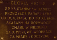 JANUSZ Stanislav - Commemorative plaque, parish church, Łyna, source: www.slady.ipn.gov.pl, own collection; CLICK TO ZOOM AND DISPLAY INFO
