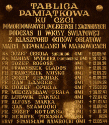 MUŃKO Francis - Commemorative plaque, former Father Oblates monastery, Markowice, source: www.wtg-gniazdo.org, own collection; CLICK TO ZOOM AND DISPLAY INFO