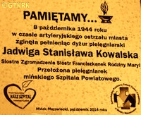KOWALSKA Stanislava (Sr Hedwig) - Information plaque, tomb, parish cemetery, Mińsk Mazowiecki, source: co-slychac.pl, own collection; CLICK TO ZOOM AND DISPLAY INFO