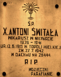 ŚWITAŁA Anthony - Commemorative plaque, parish church, Niepart, source: www.wtg-gniazdo.org, own collection; CLICK TO ZOOM AND DISPLAY INFO