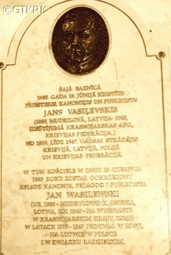 WASILEWSKI John - Commemorative plaque, St Apostles Peter and Paul parish church, Asūne, Latvia, source: polesie.org, own collection; CLICK TO ZOOM AND DISPLAY INFO
