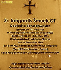 ŠMUCK Leopoldina (Sr Irmgardis) - Commemorative plaque, Sonnenstein Castle, Pirna, source: deutscher-orden.at, own collection; CLICK TO ZOOM AND DISPLAY INFO
