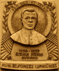 LIPNIŪNAS Alphonse - Commemorative plaque, cathedral, Poniewież, source: www.panoramio.com, own collection; CLICK TO ZOOM AND DISPLAY INFO