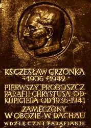 GRZONKA Ceslav - Commemorative plaque, Christ the Saviour church, Poznań, source: commons.wikimedia.org, own collection; CLICK TO ZOOM AND DISPLAY INFO