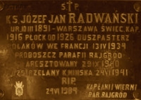 RADWAŃSKI Joseph John - Commemorative plaque, parish church, Rajgród, source: umrajgrod.pl, own collection; CLICK TO ZOOM AND DISPLAY INFO