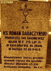 DADACZYŃSKI Roman Joseph - Grave-cenotaph, Tombstone, parish church, Rakoniewice, source: ordynariat.wp.mil.pl, own collection; CLICK TO ZOOM AND DISPLAY INFO