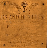 NIEDBAŁ Anthony Adam - Commemorative plaque, St Stanislaus the Bishop parish church, Rosko, source: www.wtg-gniazdo.org, own collection; CLICK TO ZOOM AND DISPLAY INFO