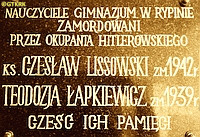 LISSOWSKI Ceslav Joseph - Commemorative plaque, School Group no 1, Rypin, source: www.facebook.com, own collection; CLICK TO ZOOM AND DISPLAY INFO